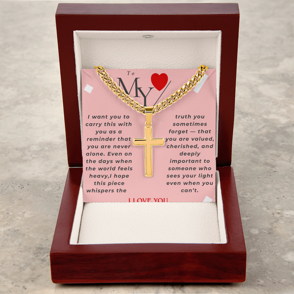 Valentine Personalized Cross Necklace – Custom Engraved Cross Pendant with Cuban Link Chain | Sentimental Gift for Him or Her - GLiMOT