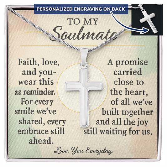 To MySoulmate Cross Necklace – Romantic Engraved Gift for Her with Cuban Chain Soulmate Custom Cross Necklace – Romantic Valentine's Gift | Faith and Love Anniversary Jewelry - GLiMOT