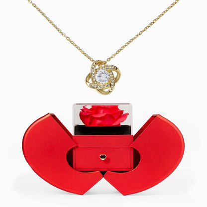 Love Knot Necklace - Red Heart Rose Box