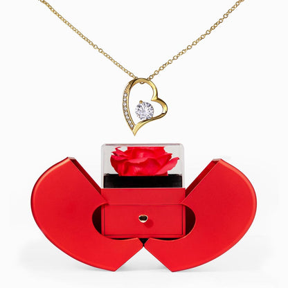 Forever Love Necklace - Red Heart Rose Box