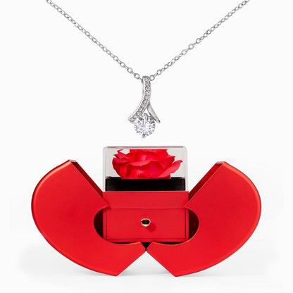 Alluring Beauty Necklace - Red Heart Rose Box
