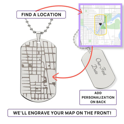 Customizable Engraved Human/Dog Tag Map Necklace | Gift