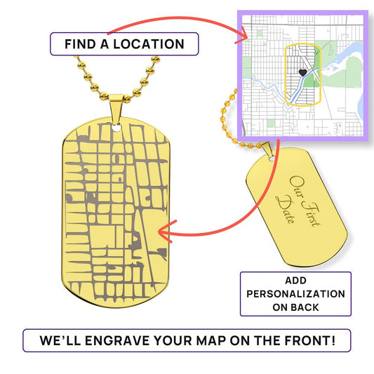 Customizable Engraved Human/Dog Tag Map Necklace | Gift