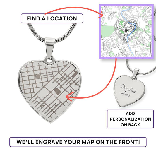 Custom Engraved Heart Map Necklace