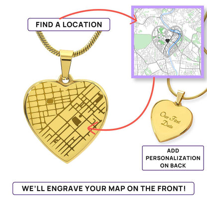 Custom Engraved Heart Map Necklace