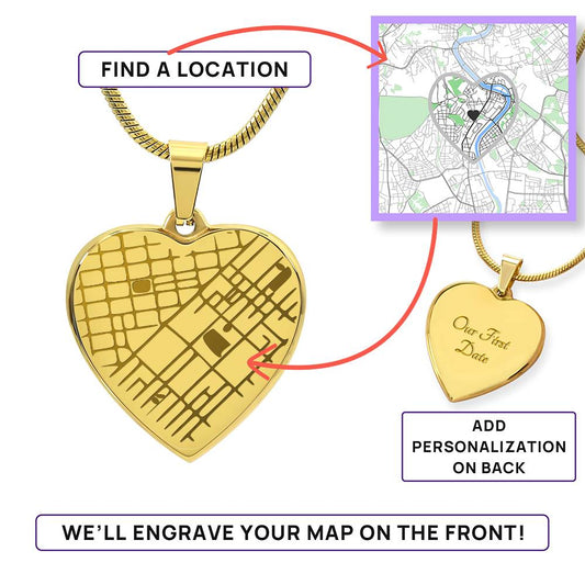 Custom Engraved Heart Map Necklace