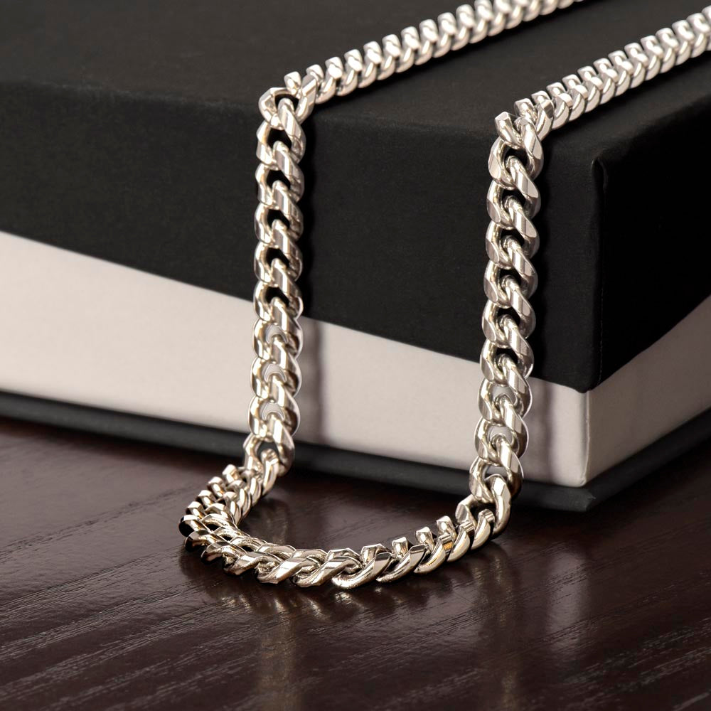Durable stainless steel jewelry for men featuring an adjustable Cuban link chain, perfect as a graduation gift for a son or a thoughtful birthday gift for a boyfriend or an elegant Valentine's Day gift for a partner