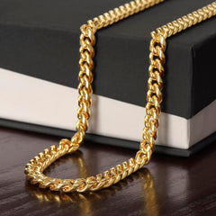 Men's Cuban link chain necklace in 14k gold finish, a top-searched Valentine's Day gift for him and a meaningful anniversary gift for a husband.