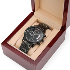 Precision black chronograph watch with a luxury copper dial, a top-rated gift for a husband’s promotion or a professional Valentine's Day gesture for him.